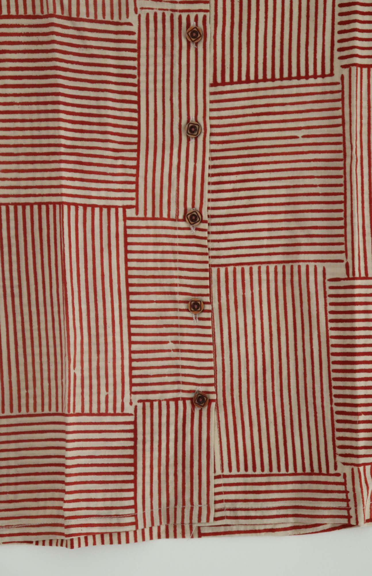 red striped crop top with hand block print