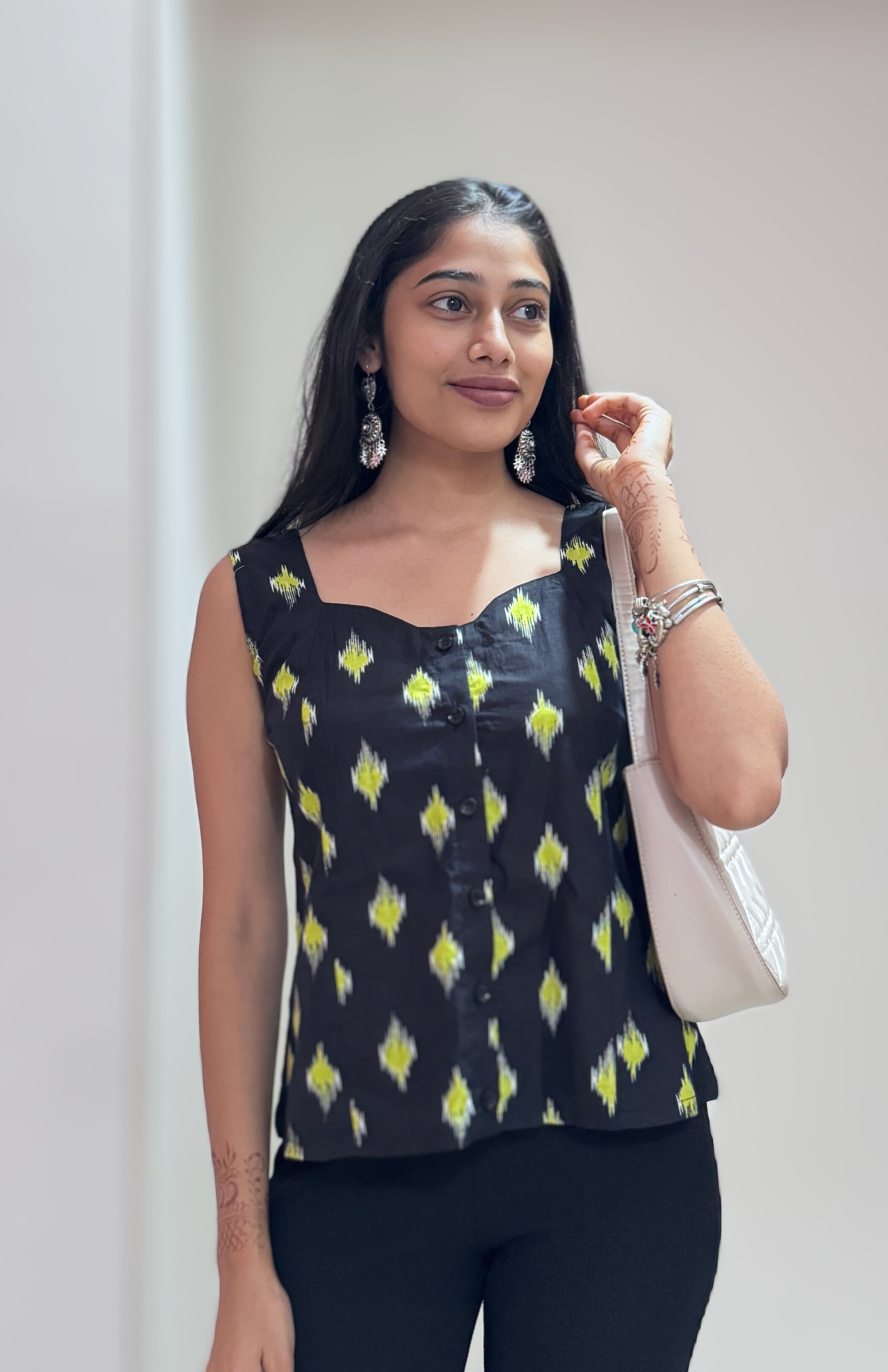 Black Ikkat Sleeveless Summer Cotton Top