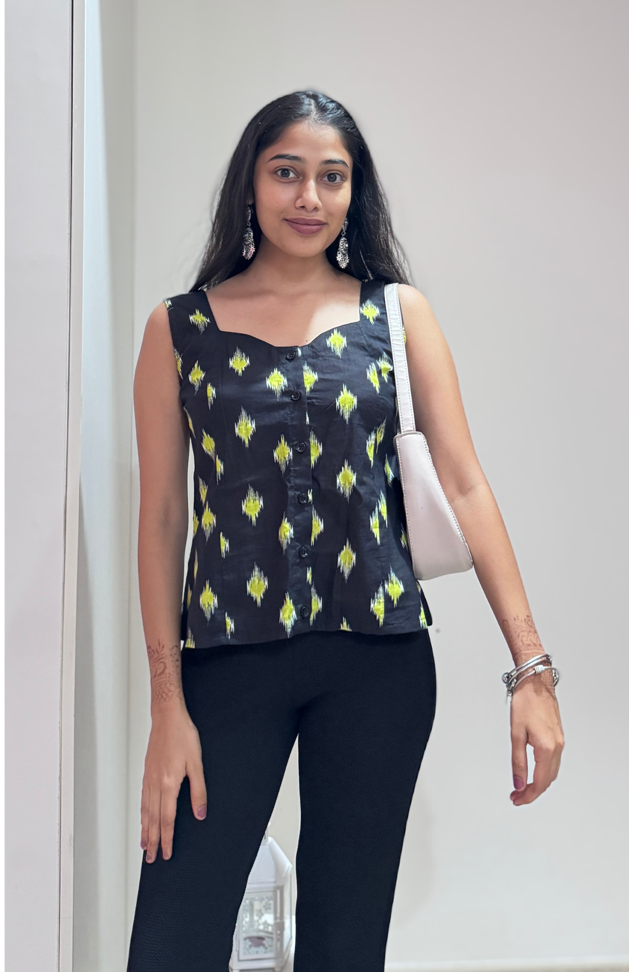 Black Ikkat Sleeveless Summer Cotton Top