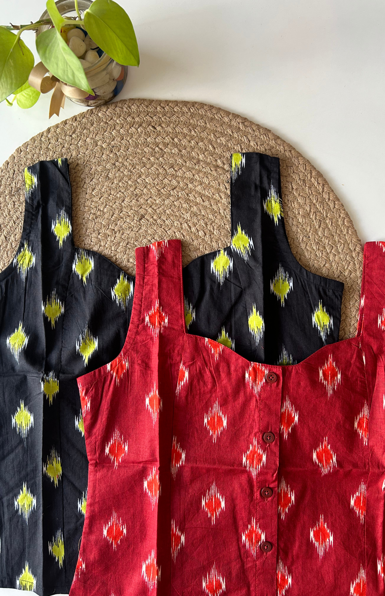 black & cinnamon ikkat sleeveless summer cotton top