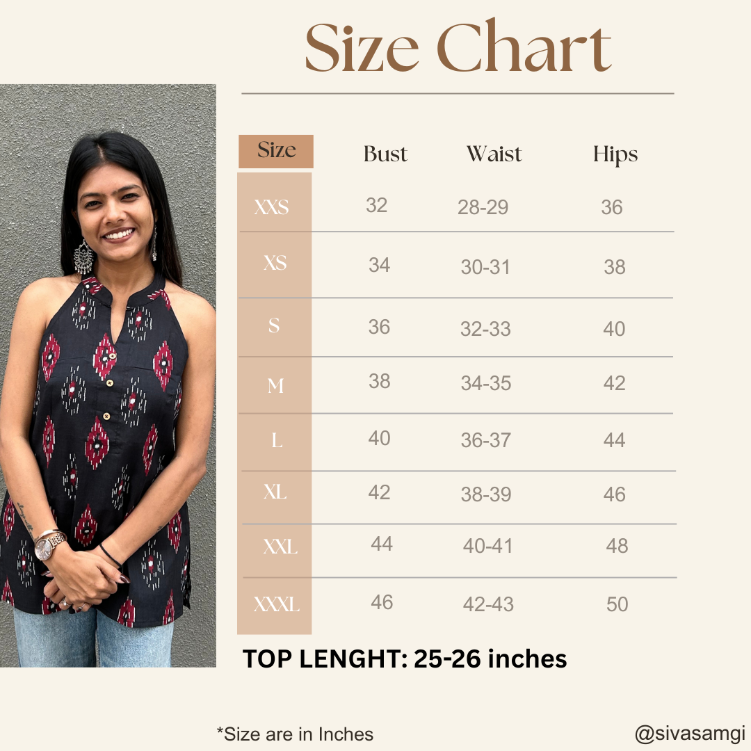 Black Ikkat Mandarian Collar Halter Neck Cotton Top