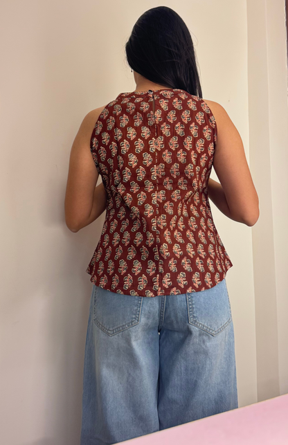 Earthen Grace Ajrakh Print Halter Neck Short Top