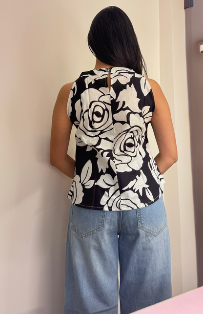 Midnight Bloom Halter Neck Short Top