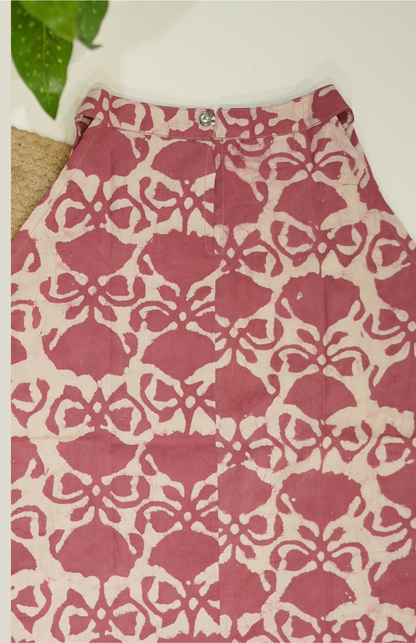 Rosewood Essence Hand Block Halter Neck Short Kurti