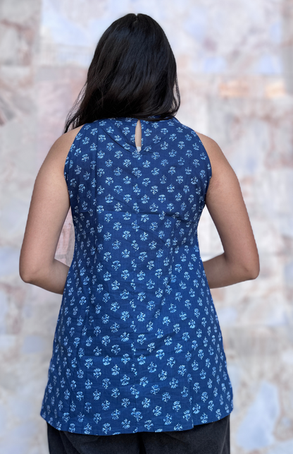 Indigo Halter Neck Cotton Top