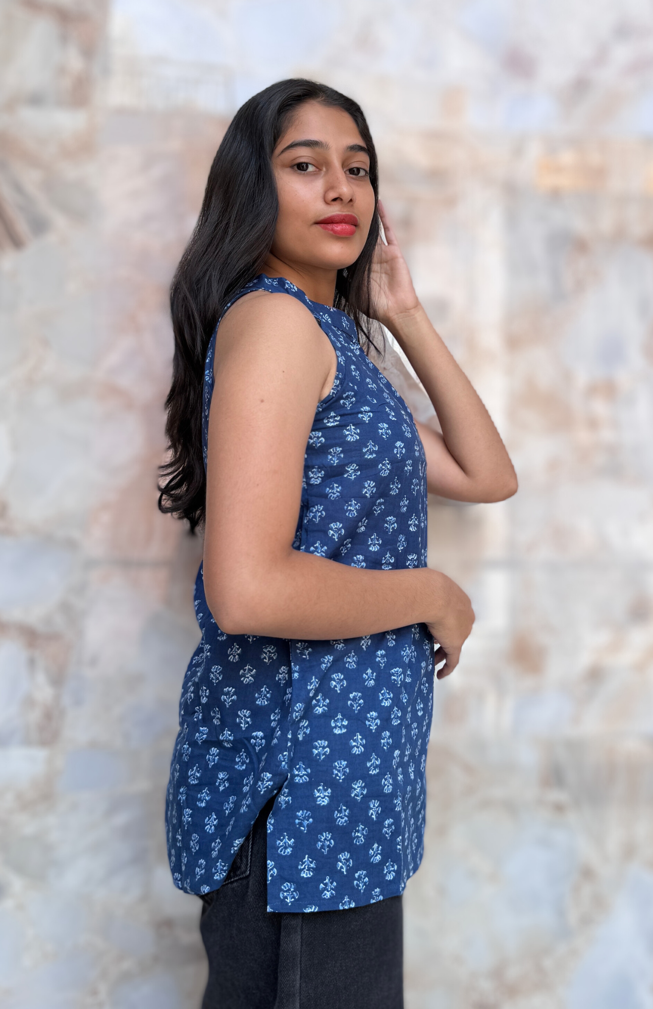 Indigo Halter Neck Cotton Top