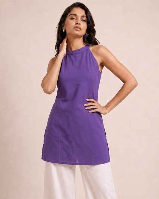 Royal Purple Halter Neck Short Kurti