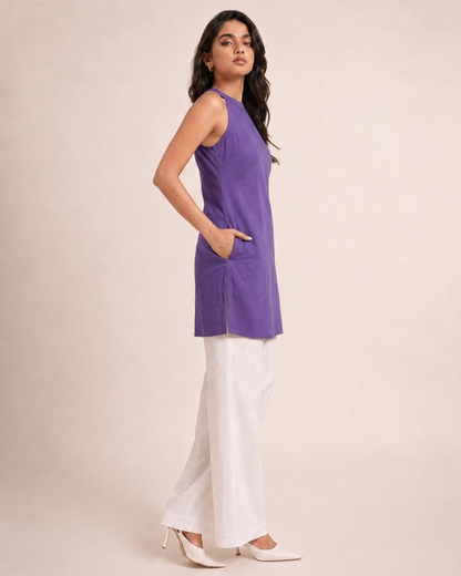Royal Purple Halter Neck Short Kurti