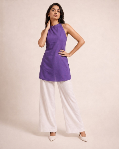 Royal Purple Halter Neck Short Kurti