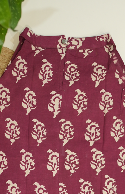 Wine Blossom Hand Block Halter Neck Short Kurti