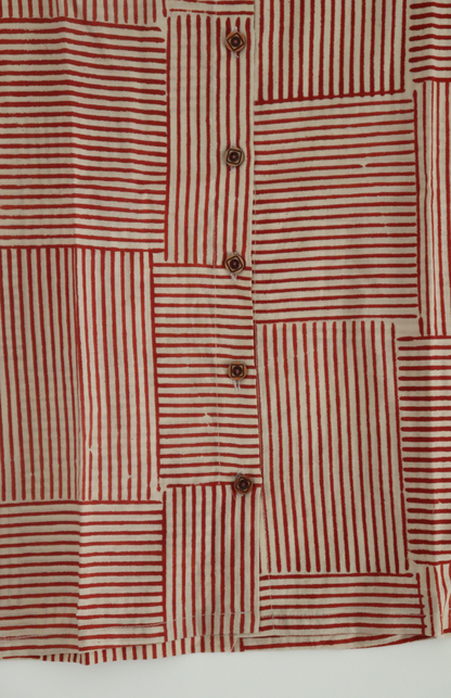 Red Striped Crop Top with Hand Block Print