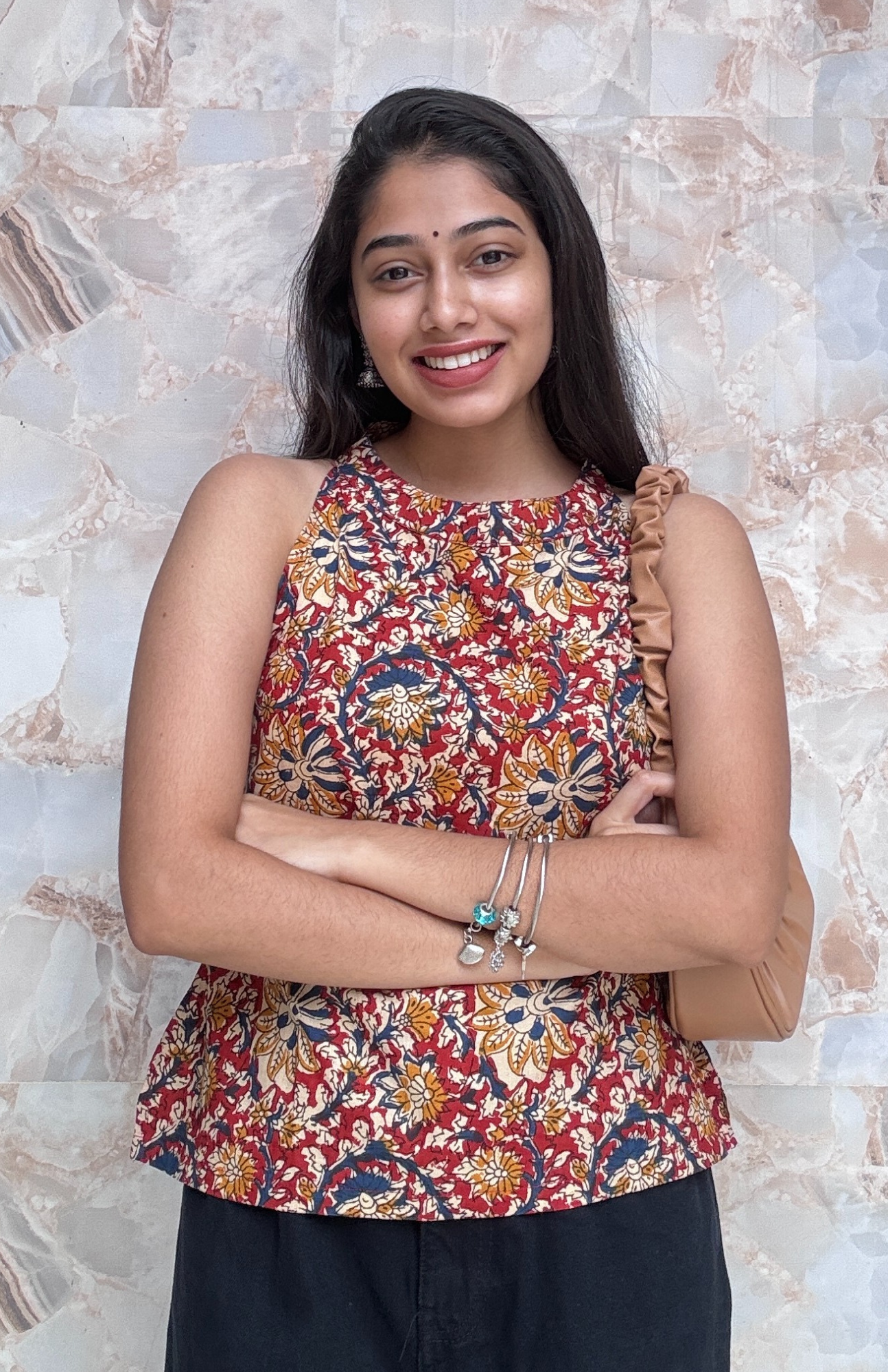 Maroon Kalamkari Halter Neck Short Top