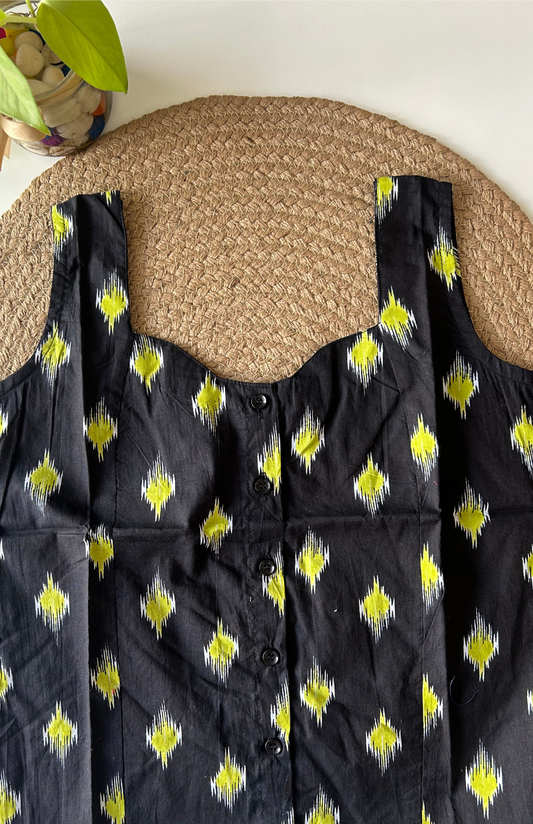 Black Ikkat Sleeveless Summer Cotton Top