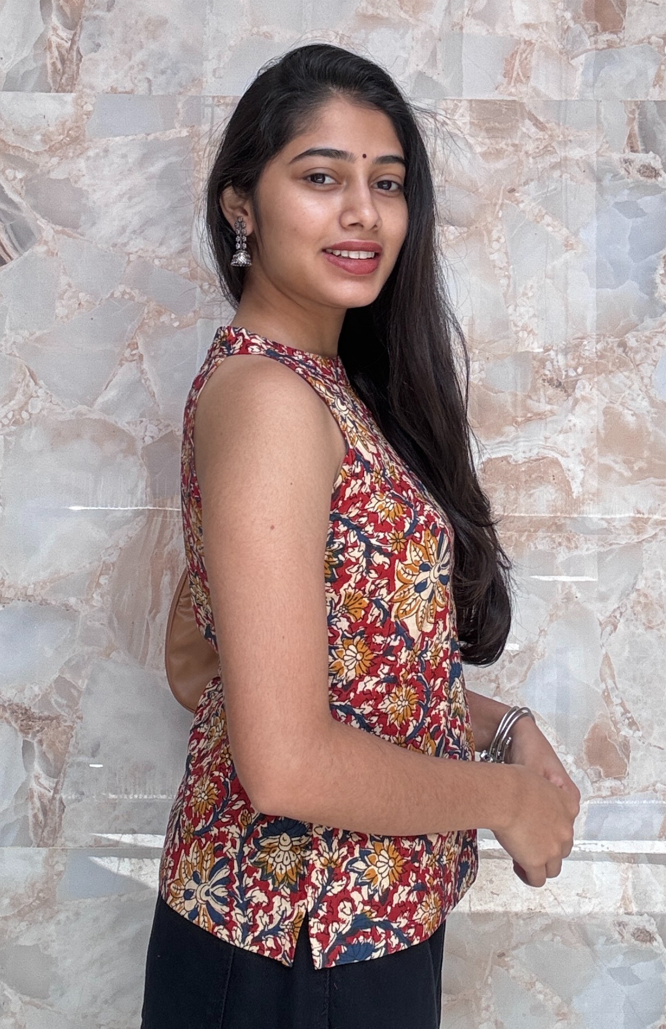 Maroon Kalamkari Halter Neck Short Top