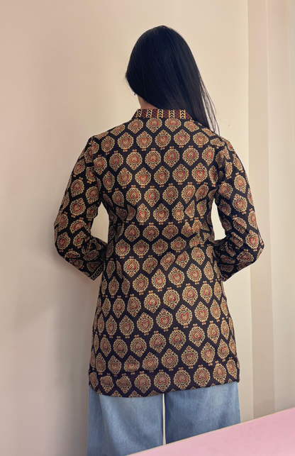 Black Ajrakh Print Long Top – Sivasamgi - Main Image