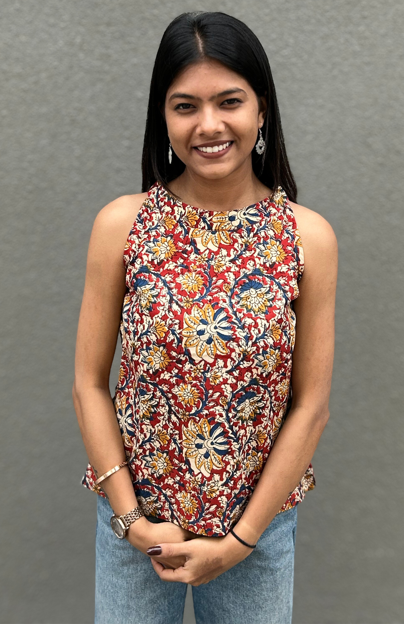 Maroon Printed Cotton Top
