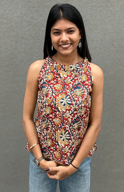 Maroon Printed Cotton Top