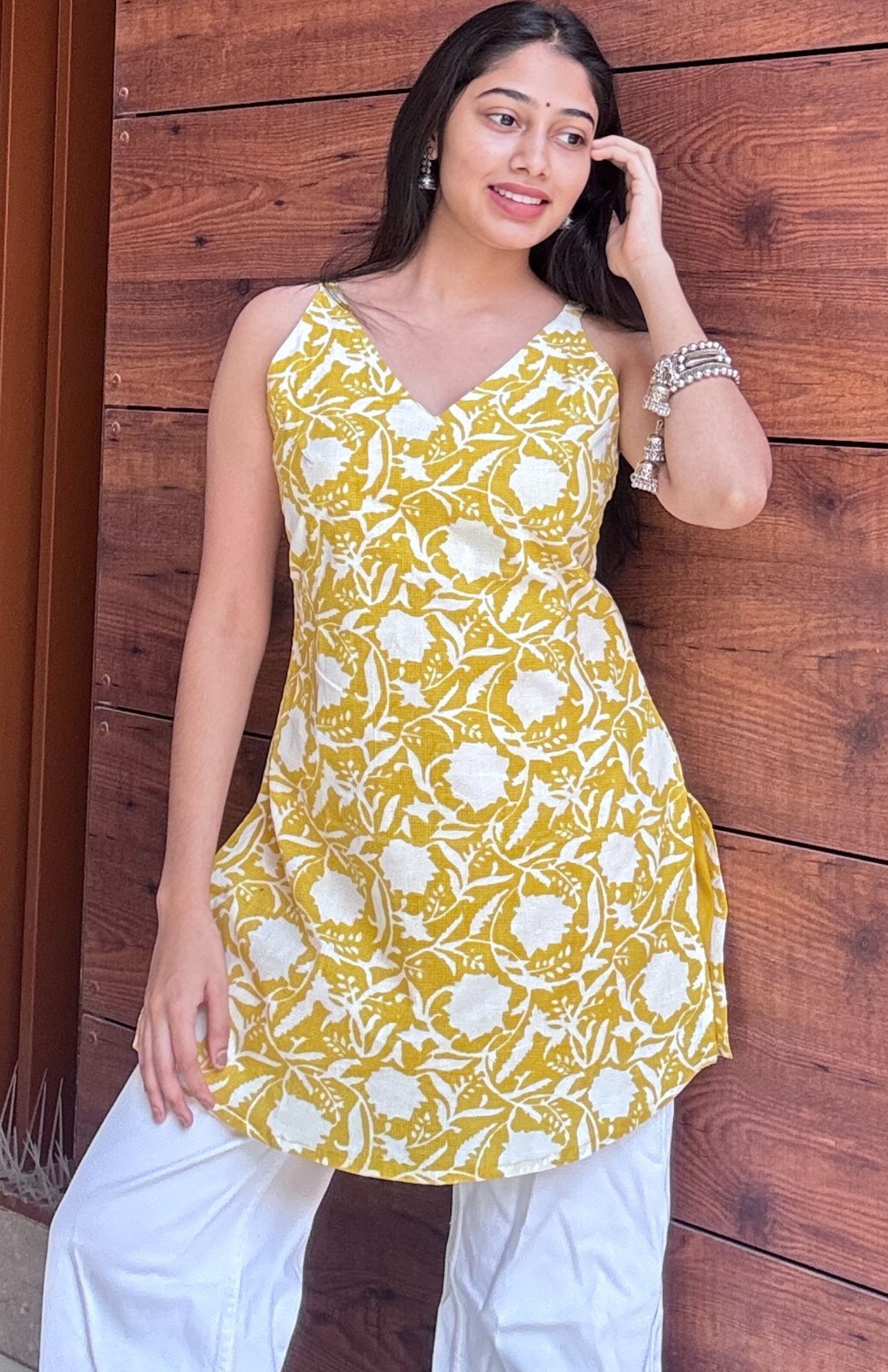 Bumble Bee Spaghetti Strap Corset  Style Short Kurti With Inner Lining