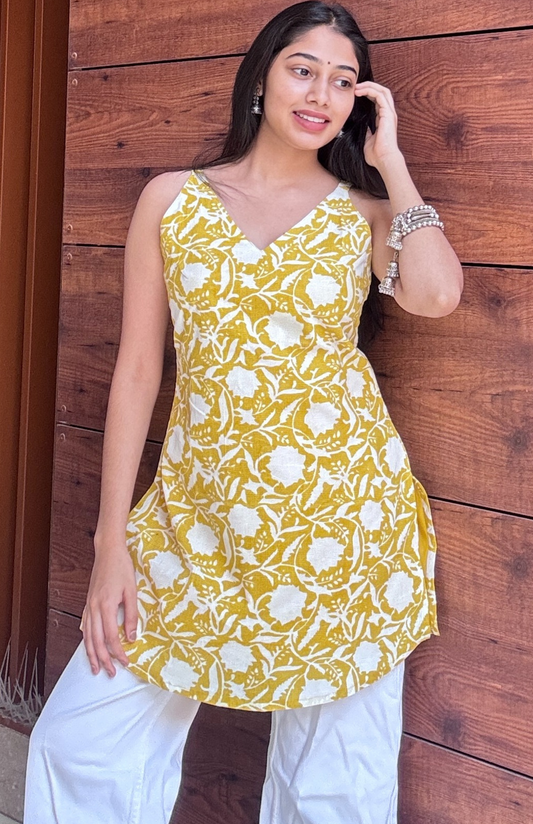 Bumble Bee Spaghetti Strap Corset  Style Short Kurti With Inner Lining
