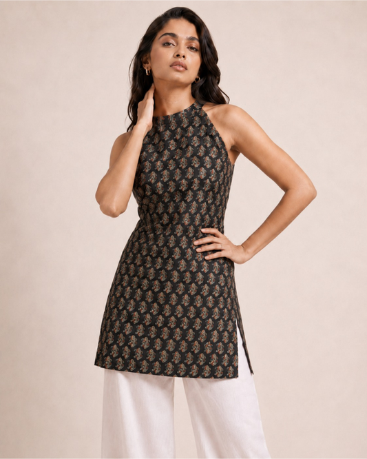 Black Ajrakh Short Kurti