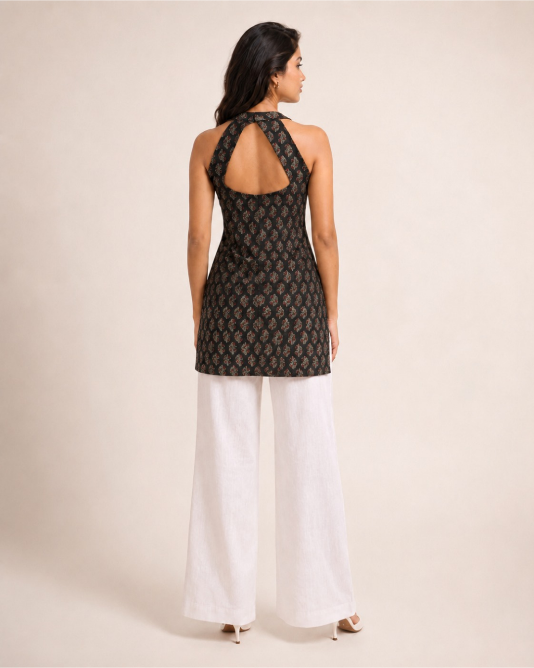 Black Ajrakh Short Kurti Backless