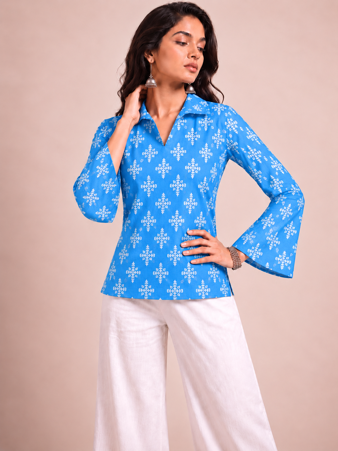 Sky Geometric Bell Top