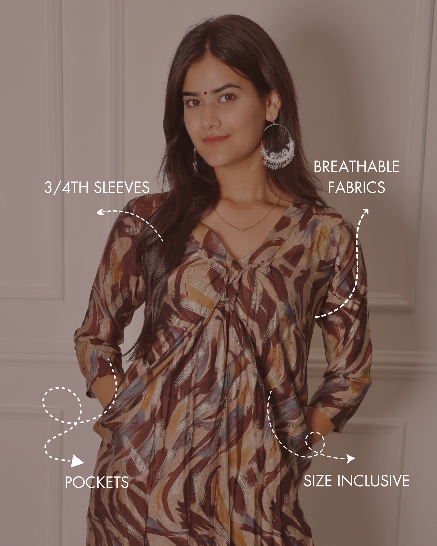 Coffee Comfort V-Neck Kurta and Pants Set