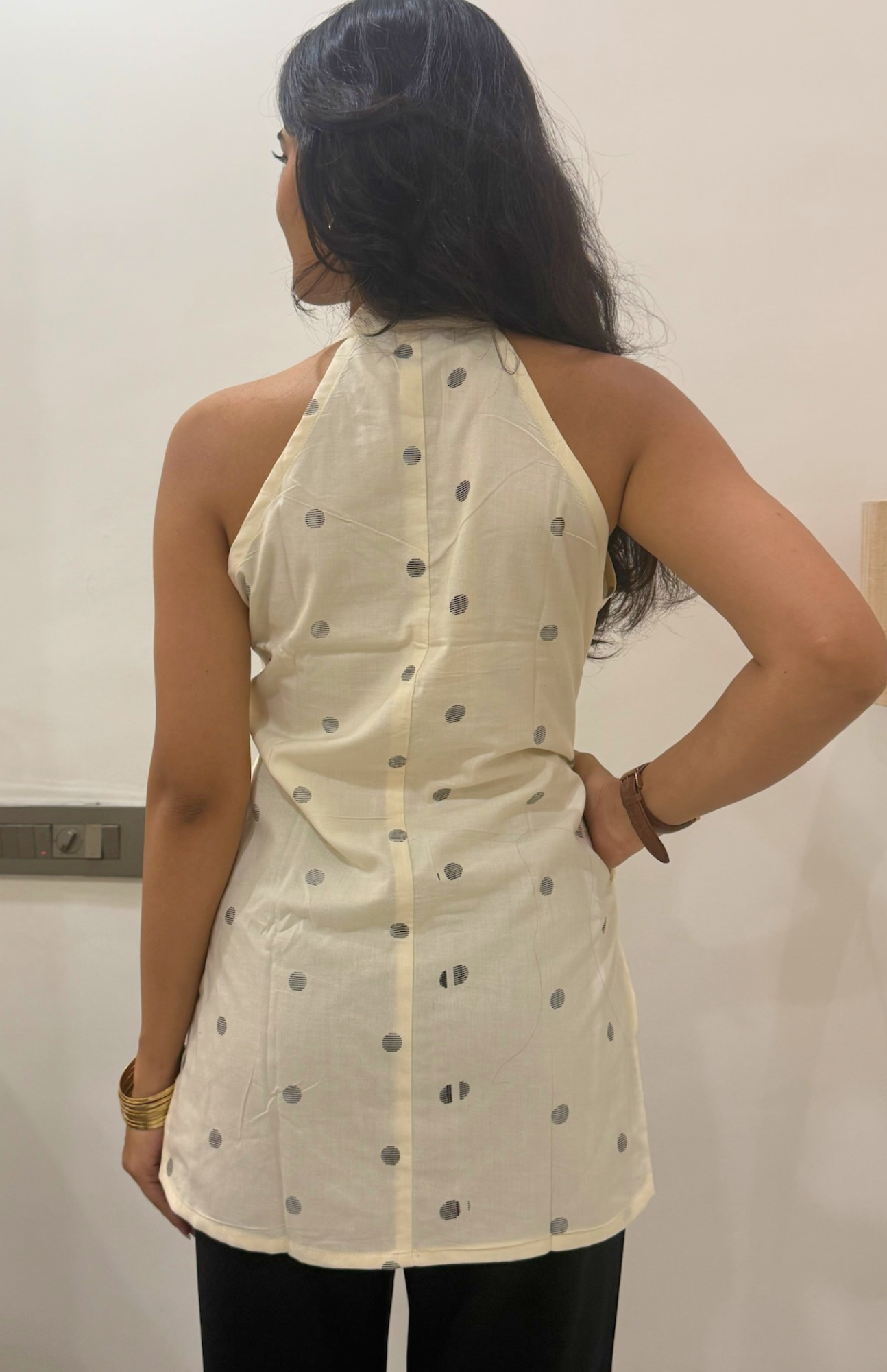 Cream cotton short kurti for office wear