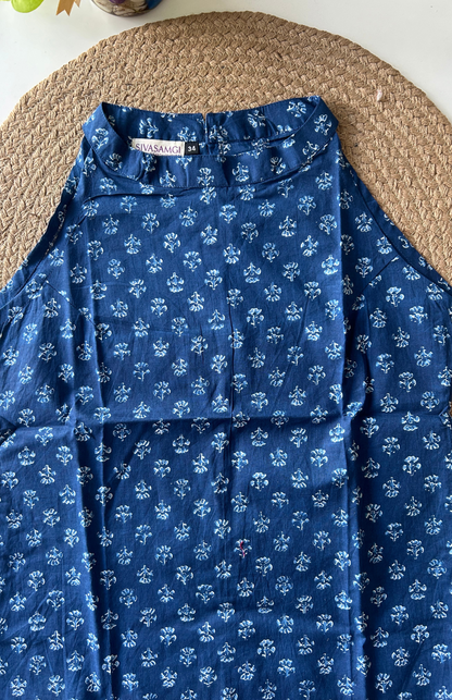 Indigo Halter Neck Cotton Top