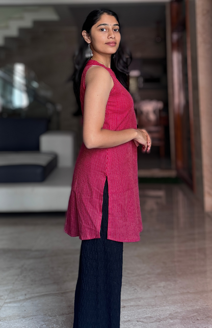 Ruby Kantha Work Cotton Halter Neck Short Kurti