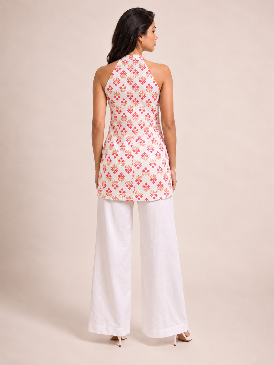 White Floral Short Kurti