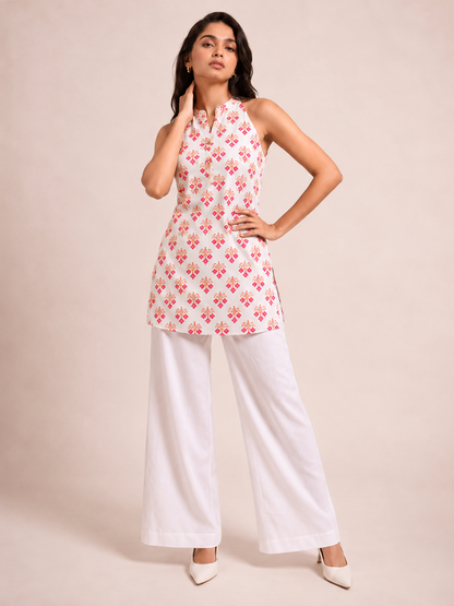 White Floral Short Kurti