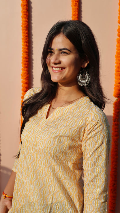 Charming Yellow & White Lucknowi Kurti