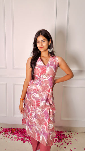 Peachy Pink Chic High Neck Kurta