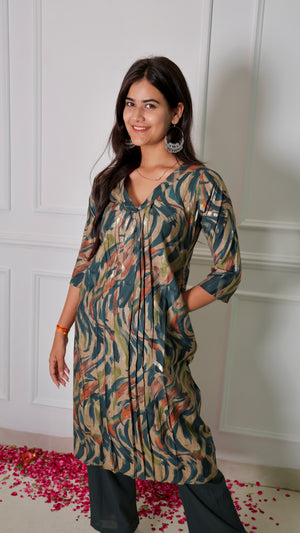 Teal Blue V-Neck Kurta