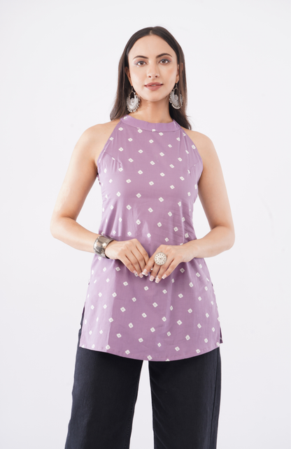lavender sleeveless short kurti for office wear
