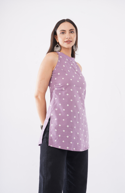 bandhani print cotton short kurti with pocket