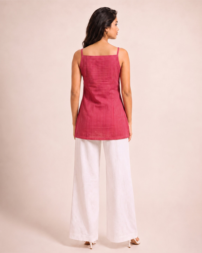 Maroon Kantha Noodles Strap Top For Causal Outing