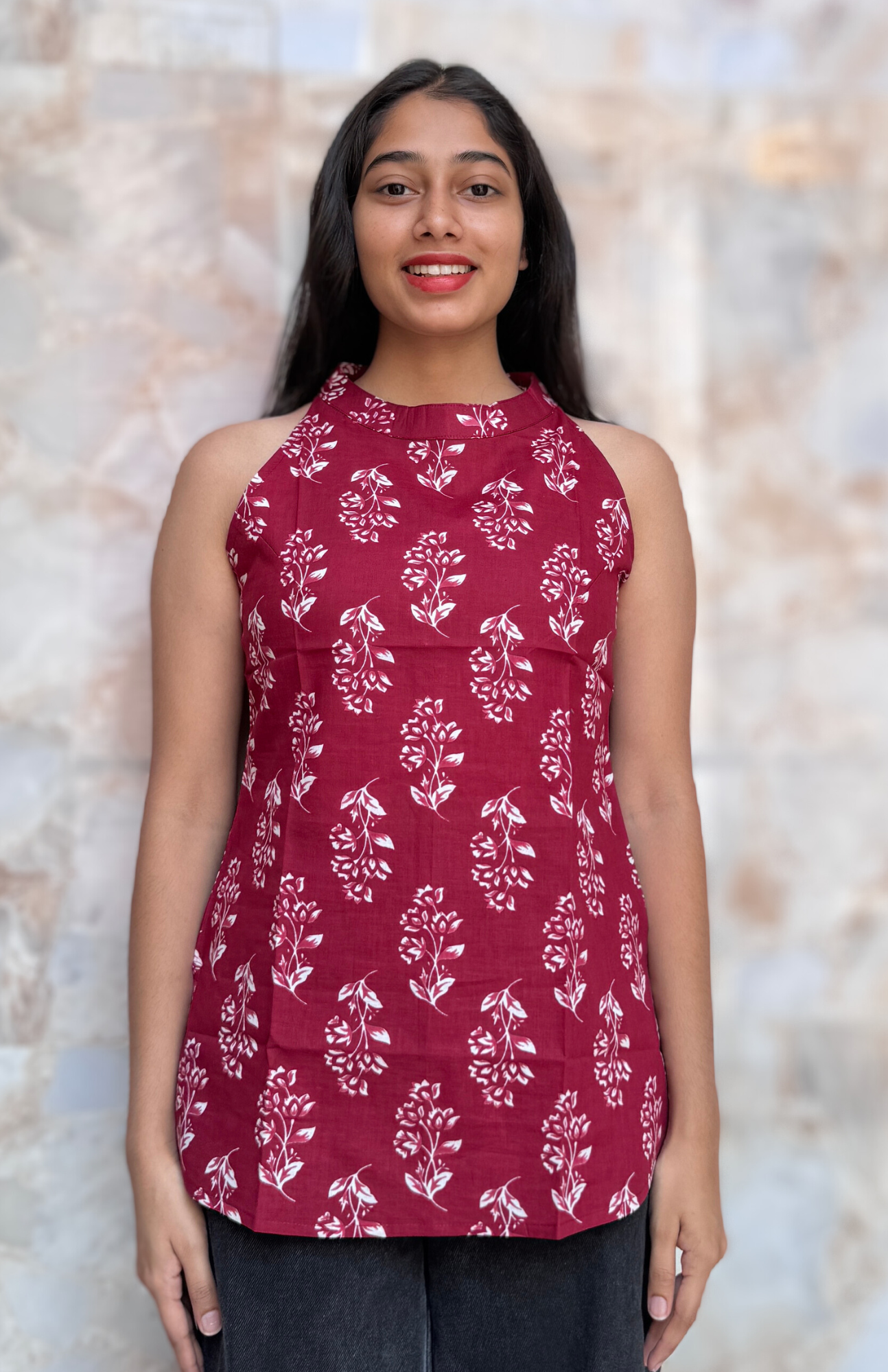 maroon halter neck cotton top