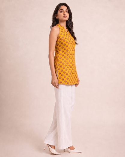 Mustard Sanganeri Short Kurti