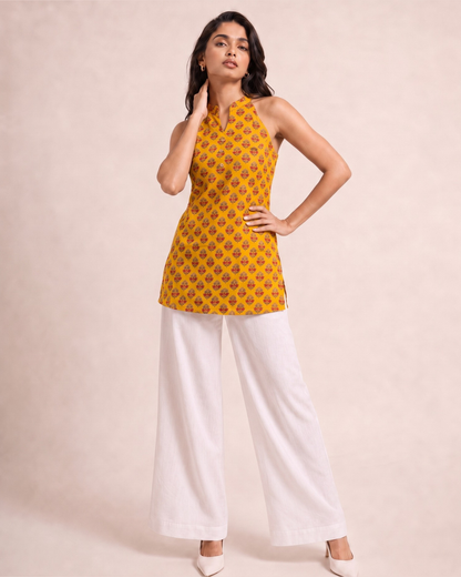 Mustard Yellow Mandarin Collar Short Kurti