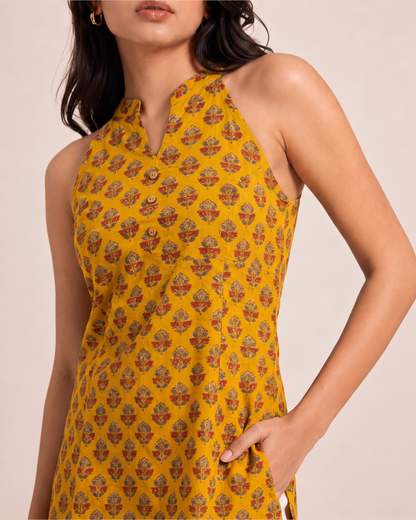 Mustard Yellow Short Kurti With Pocket