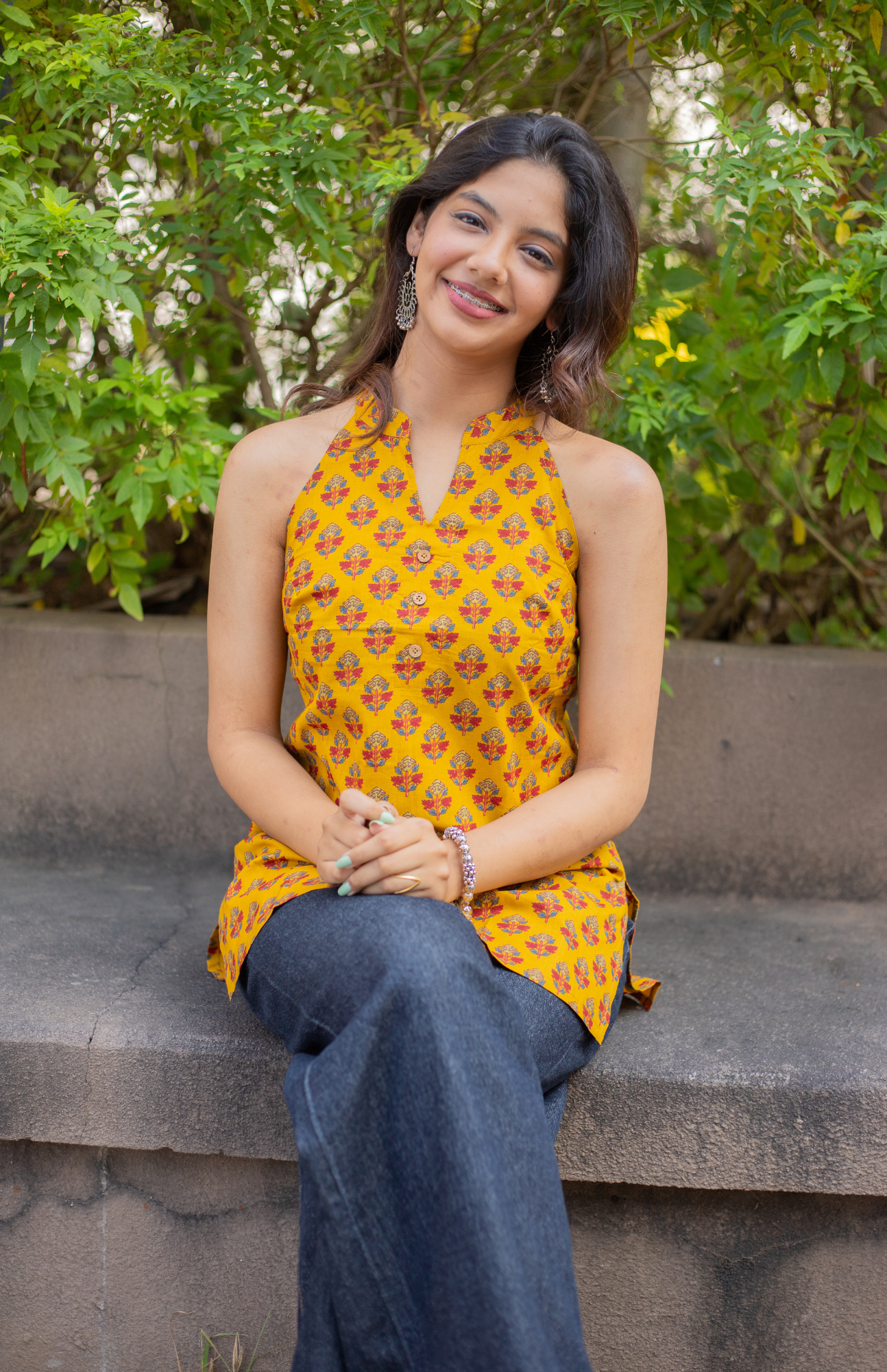 Mustard Yellow Color Mandarin Collar Short Kurti