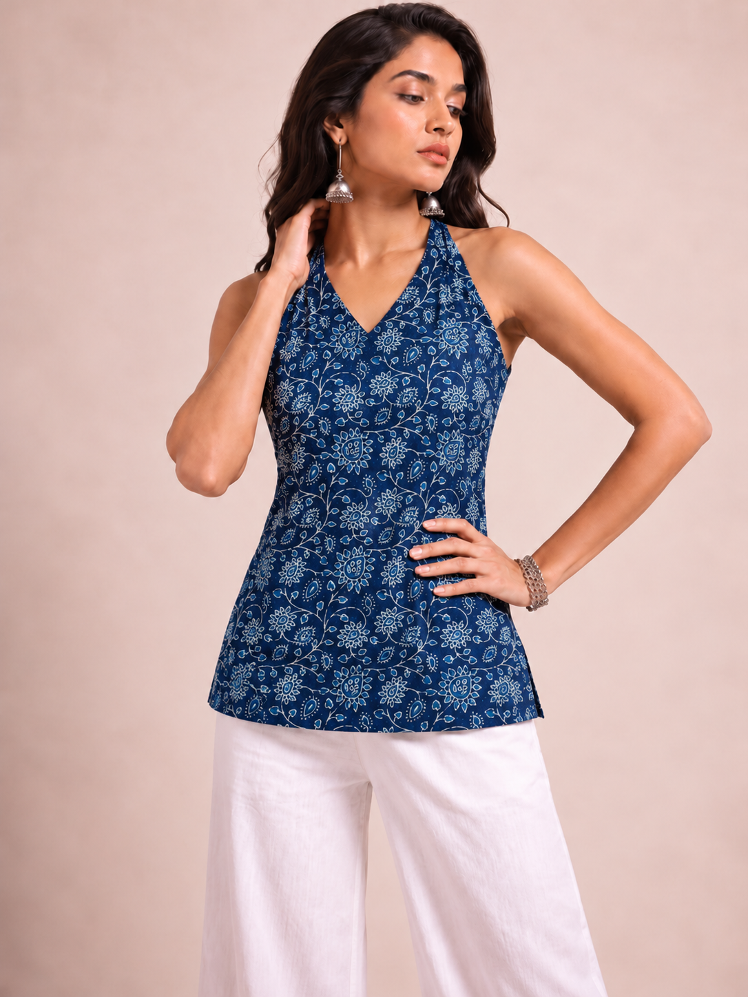 Blue Floral Halter Top