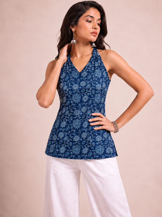 Blue Floral Halter Top