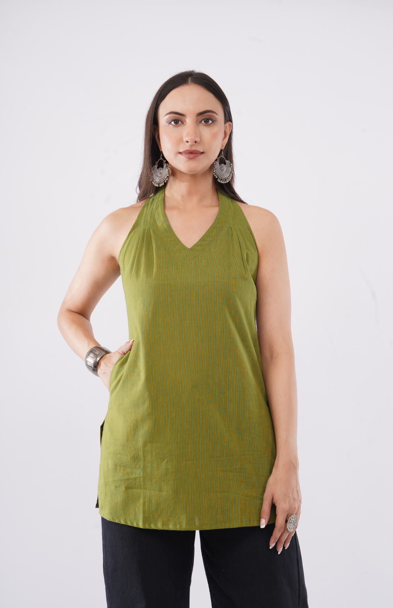 halter style cotton short kurti daily wear outfit