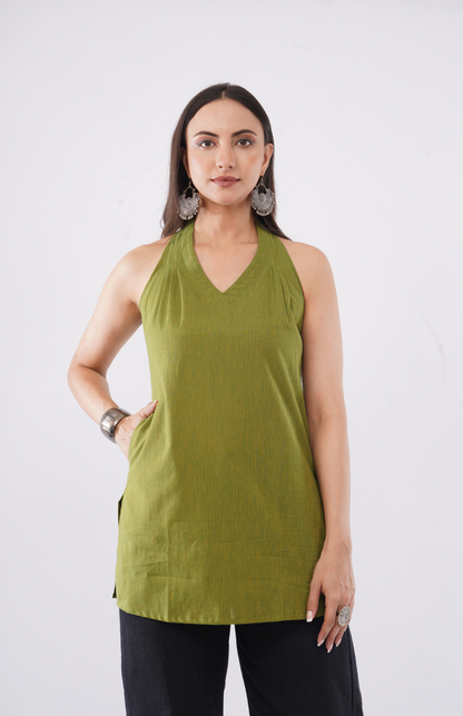 halter style cotton short kurti daily wear outfit