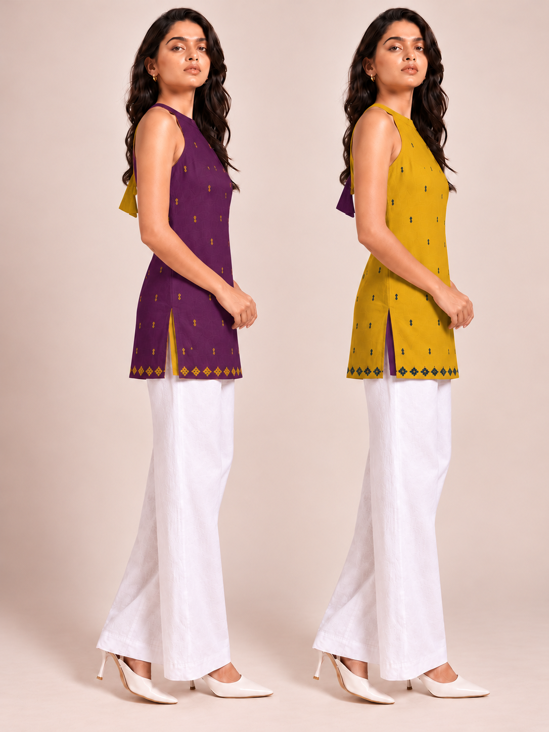 Side view of reversible halter neck short kurti
