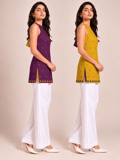 Side view of reversible halter neck short kurti
