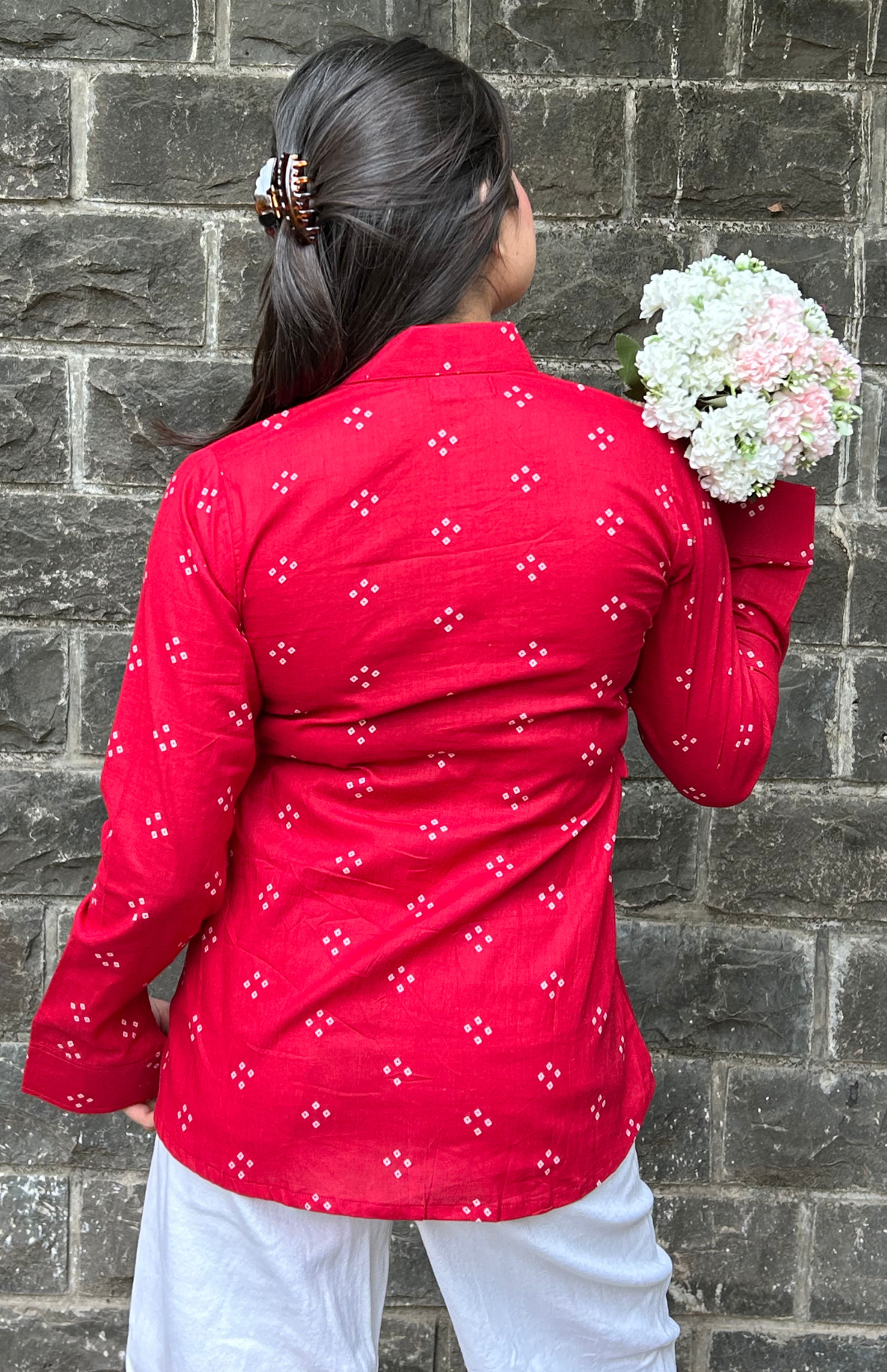 Red Bandhani Cotton Shirt 